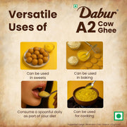 Dabur A2 Cow Ghee - 500ml | Rich in Vitamin A | Made with Bilona method | Crafted using milk from A2 desi cows