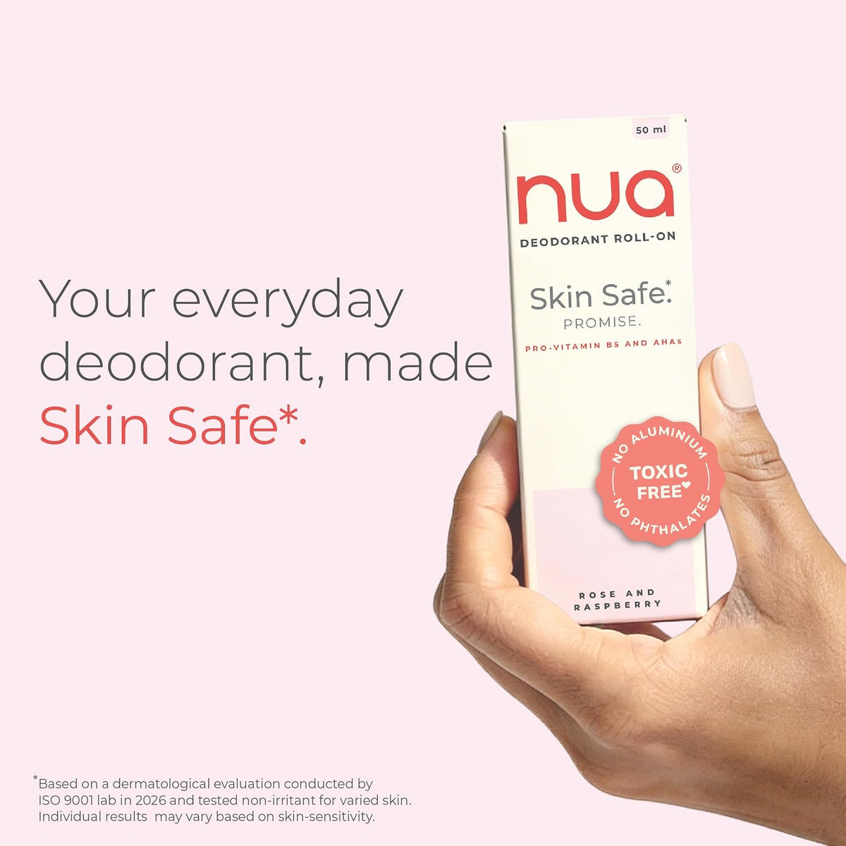 Nua Deodorant Roll-On (Rose & Raspberry) | Skin-safe | Protects Skin Barrier | Prevents Odour | No Aluminium No Pthalates | 50 ml