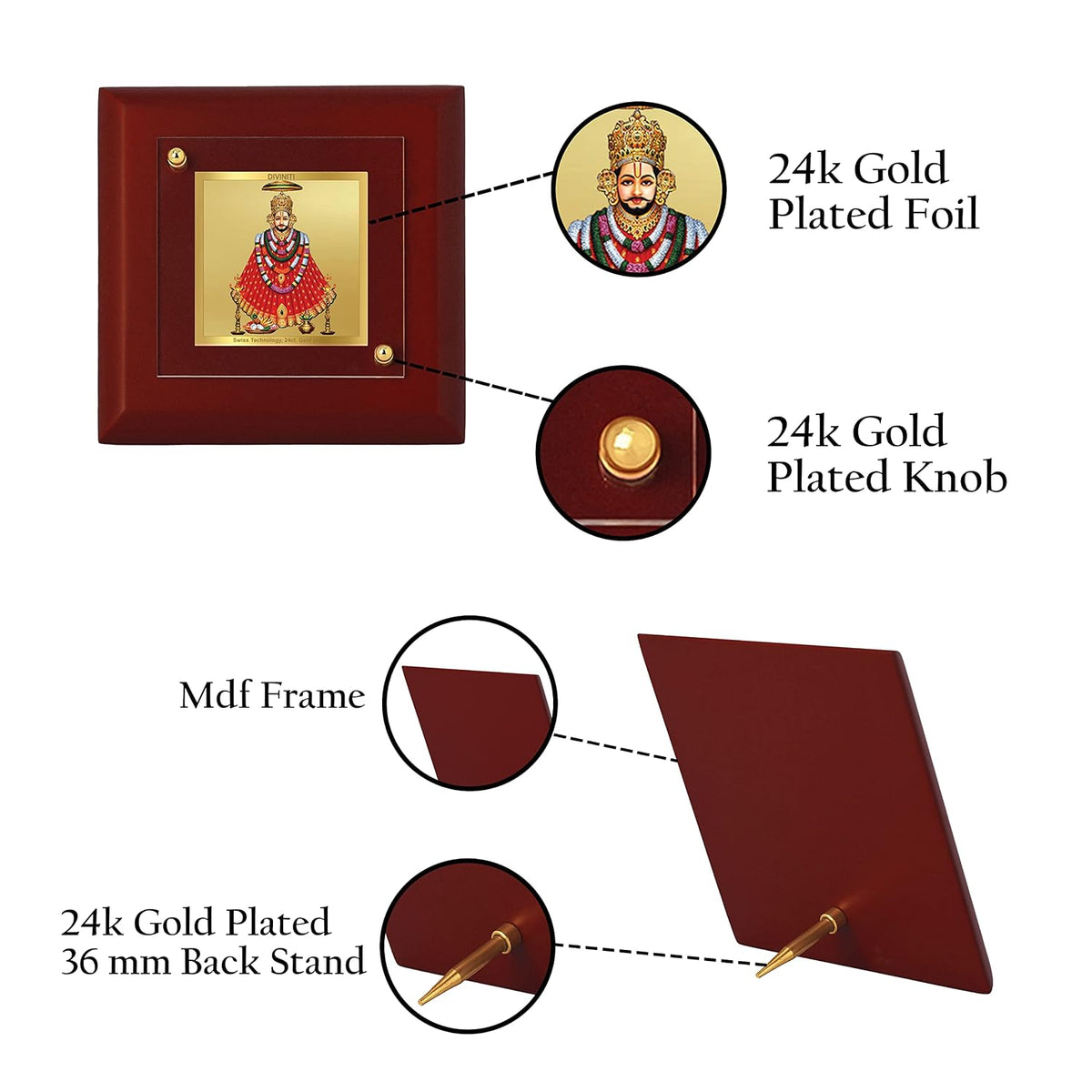DIVINITI Khatu Shyam Ji 24K Gold Plated MDF Photo Frame|Premium Religious Table Top Frame for Home, Office & Prayer Room|Luxury Spiritual Gift Item for Housewarming, Festive Gifting|10 x 10 CM