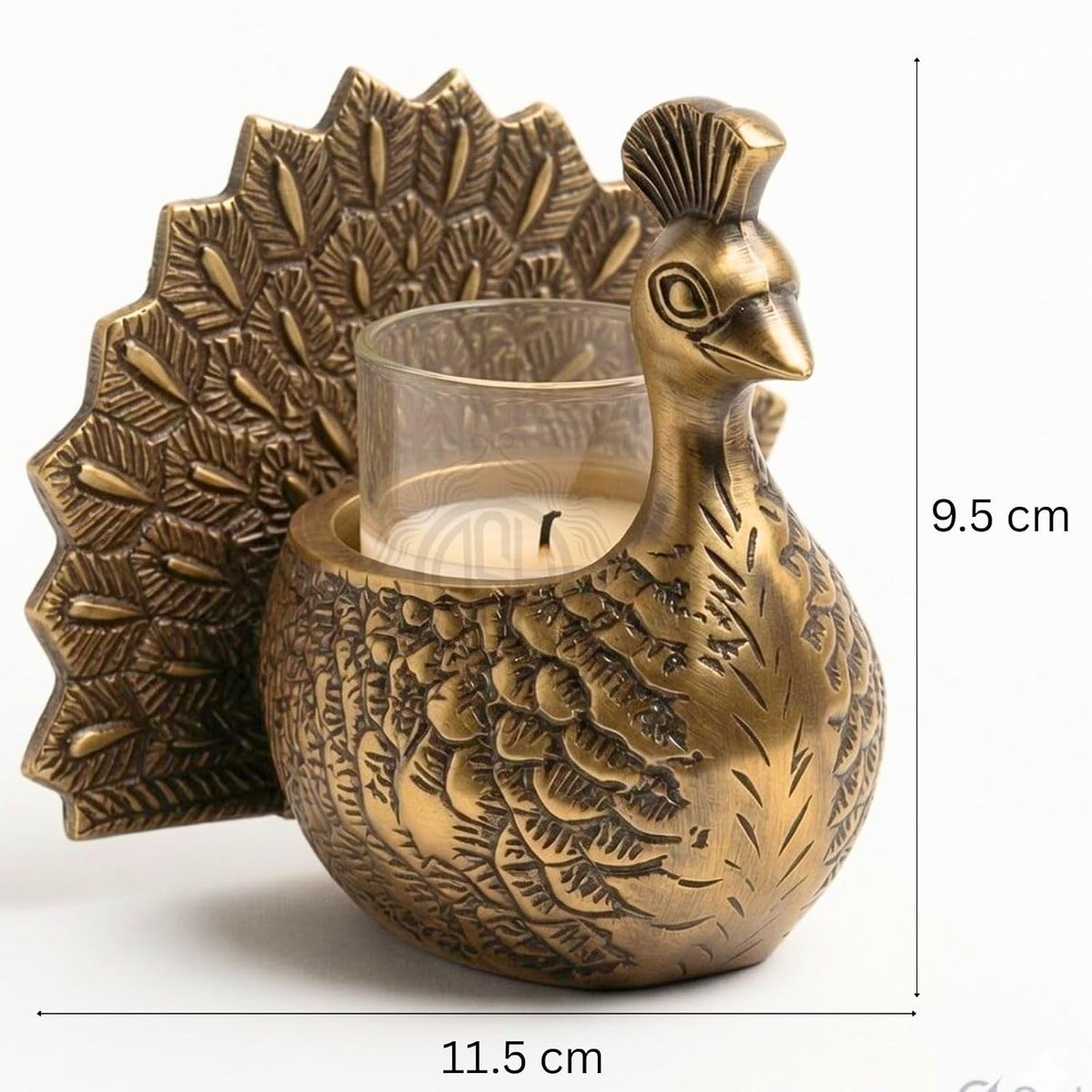 DSH Decorative Dancing Peacock Tealight Candle Holder Set of 2 with Glass Votive Antique Gold Metal Candle Stand for Home Decor, Table Centerpiece, Diwali & Gifting