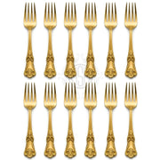 DSH Pure Brass Fork Floral Design Dinner Fork for Dining Table Home Kitchen Multipurpose Use.(BR-FORKking-12P)