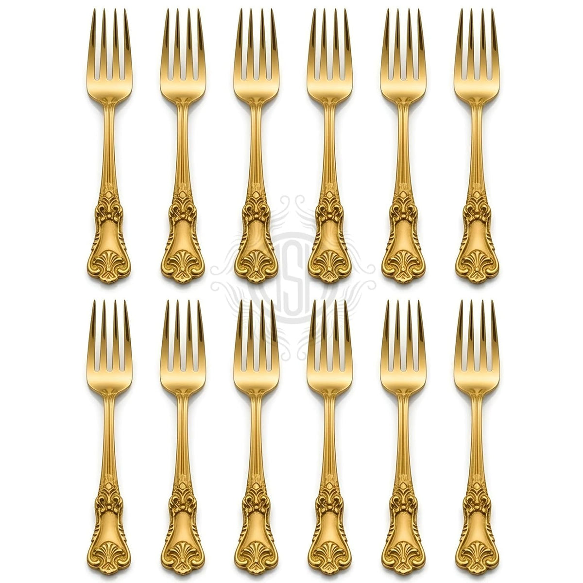 DSH Pure Brass Fork Floral Design Dinner Fork for Dining Table Home Kitchen Multipurpose Use.(BR-FORKking-12P)