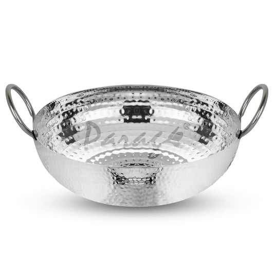 Parage 1 Piece Stainless Steel Hammered Kadhai 1.2 LTR. with Heavy Bottom for Kitchen/Utensils | Cooking, Deep Frying | Gas Stove Friendly Cookware (Silver)