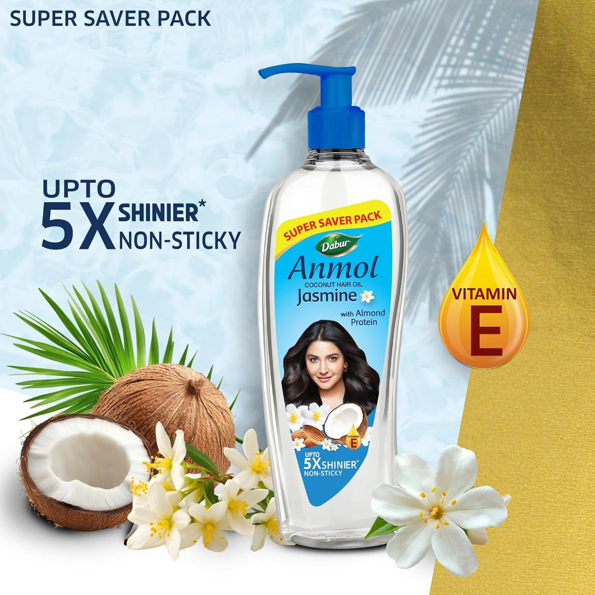 Dabur Anmol Jasmine Coconut Hair Oil, 475ml |Strong, Soft & Shiny Hair (Pack of 1)