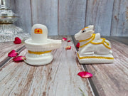 SHINDE EXPORTS Marble Religious Shivling With Nandi Set For Home Puja Small 6Cm (White)