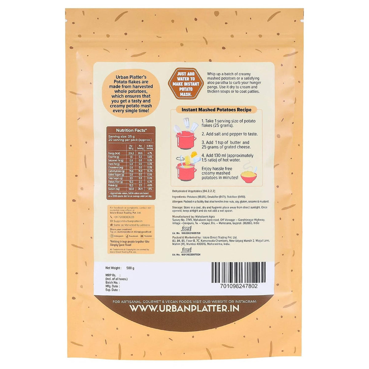 Urban Platter Potato Flakes, 500 g (Dehydrated Potato Flakes | Ready to Use Dried Potato Bits | Quick and Convenient)