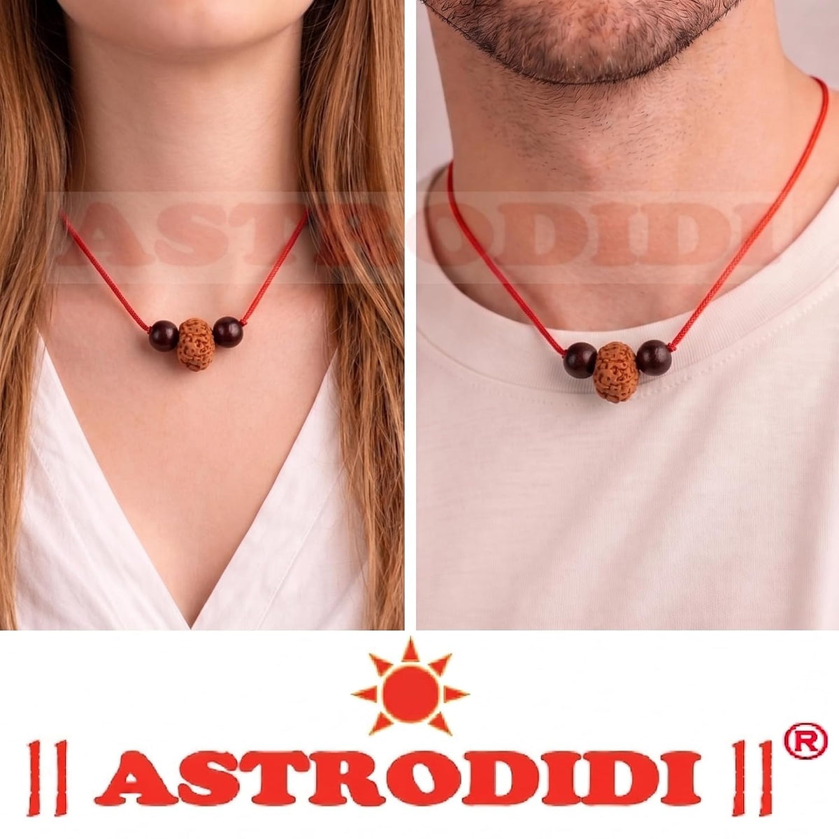 Astrodidi 7 Mukhi Rudraksha Java Indo Small Size Seven Face Rudraksha with Two Red Chandan Beads | Certified Rudraksh in Red Thread (Colour: Brown, Shape: Round)