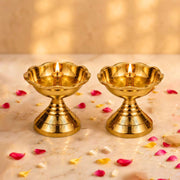 DSH Brass Diya with Stand Diya Oil Puja Lamp Oil Lamp for Home Temple Pooja Articles Decor Gifts. (2 Inch)