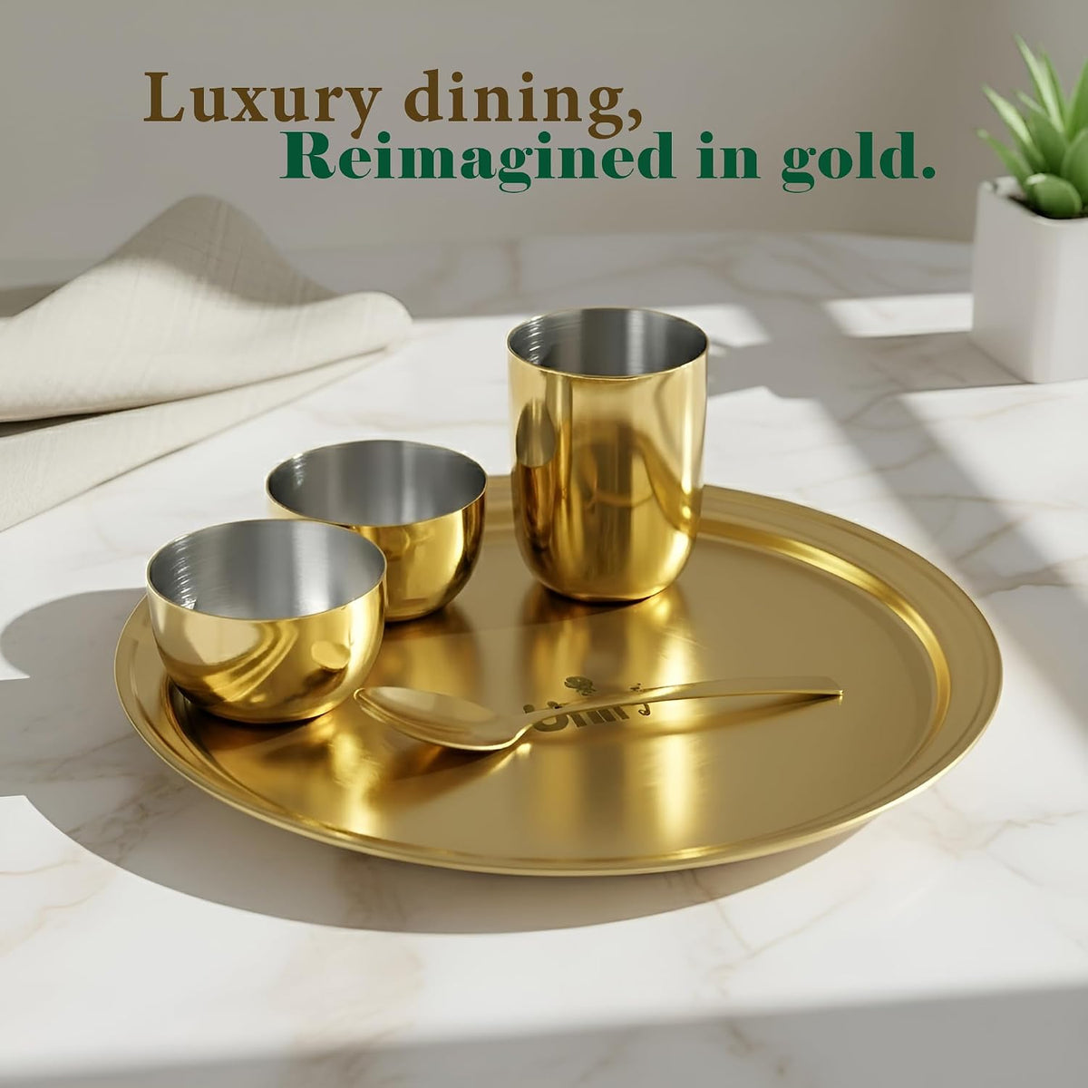 Unify By Parage Stainless Steel PVD Gold Plated Thali Set | Premium Dinner Plate with Bowls, Spoon & Glass | Royal Gold Dinnerware for Home, Restaurant & Festive Gifting | Food Grade & Rust Proof