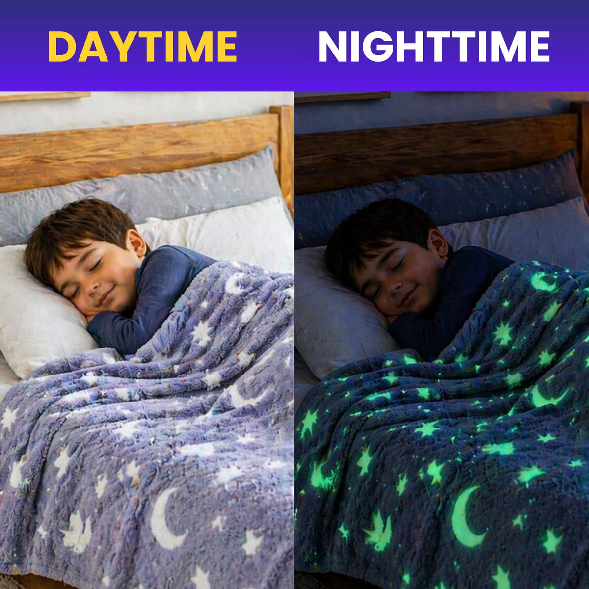 Toy Imagine Glow Blanket for Kids 3–10 Years 150 x 120 cm Glow in The Dark Blanket Soft Flannel Fleece Throw Soft Cozy Warm All Season Blankets for Boys and Girls Gift Grey
