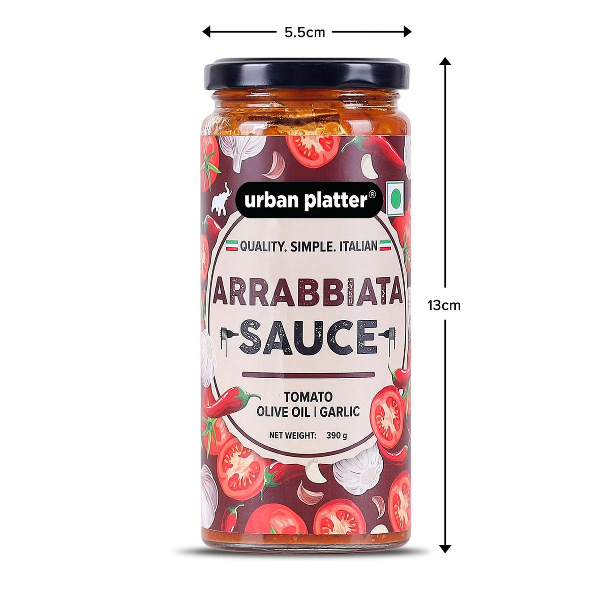 Urban Platter Arrabbiata Sauce, 390g (Plant Based, Preservative-free, Italian Inspired Sauce for Pasta, Pizza and More)