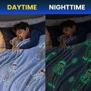 Toy Imagine Glow Blanket for Kids 3–10 Years 150 x 120 cm Glow in The Dark Blanket Soft Flannel Fleece Throw Soft Cozy Warm All Season Blankets for Boys and Girls Gift (Snow Boy Design Blue)
