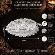 Diviniti Silver Plated Leaf Decorative Tray | Multipurpose Serving & Display Tray for Home Décor, Coffee Table, Dining Table, Vanity & Gifting | Luxury Metal Leaf Platter