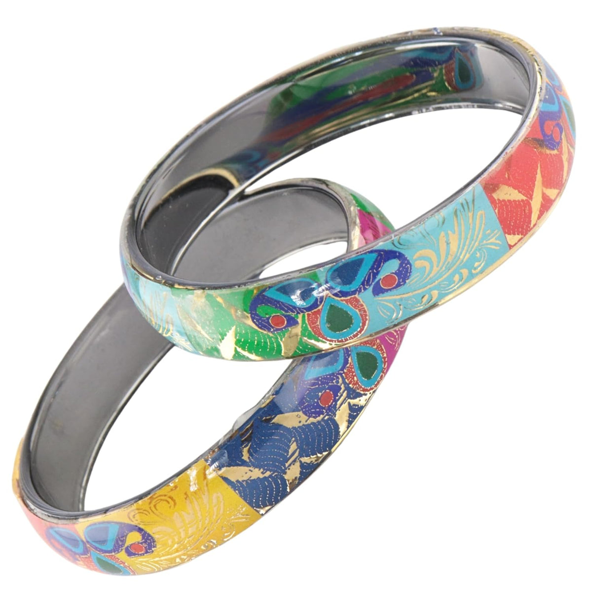 NMII Glass Kada Set For Women & Girls Studded With Beads & Flower Printed Glossy Finished | Stylish Kada For Gift, Wedding & Daily Use
