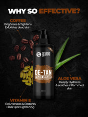 BEARDO DeTan Face Wash for Men, 200ml | Coffee Facewash, Aloe Vera, Vitamin E | Helps to Reduce Tan | Exfoliates & Hydrates for Smooth & Oil Free Skin (Pack of 3)