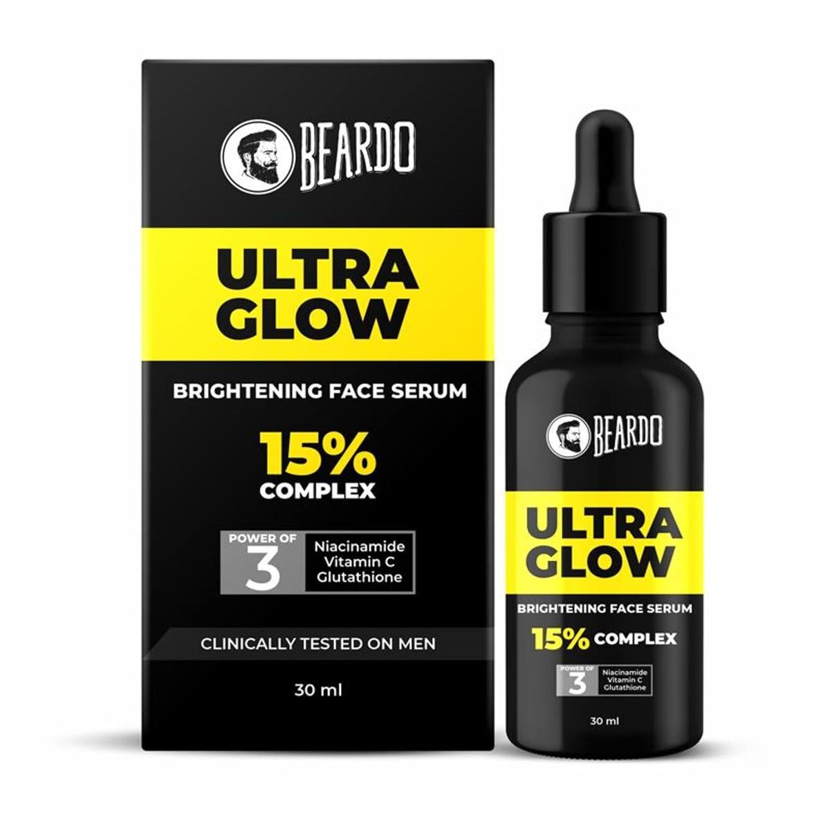 Beardo Ultra Glow Brightening Face Serum for Men | Powered by 15% Niacinamide, Vitamin C, Glutathione | Simple Serum for Men | Brightening Face Serum – 30ml