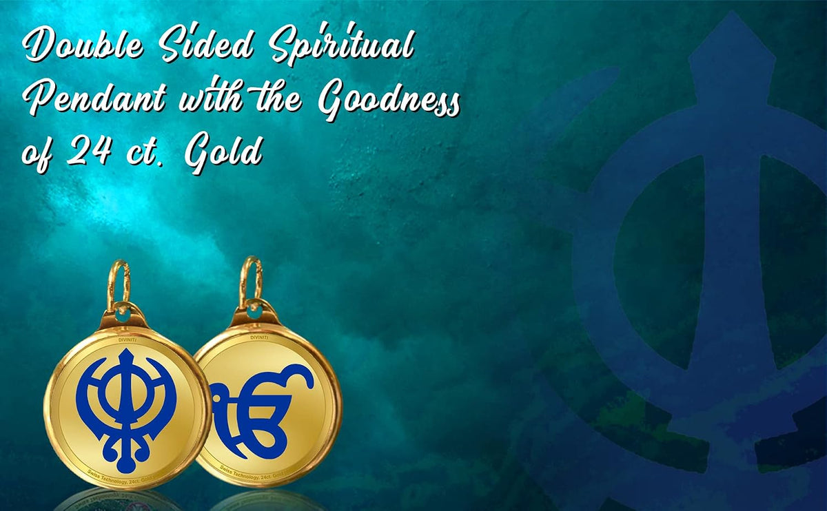 DIVINITI 24K Gold Plated Double-Sided Religious Pendant with Premium Gift Box, Spiritual Locket for Men & Women, Devotional Jewellery for Gifting & Everyday Wear | Khanda Sahib & Ek Onkar