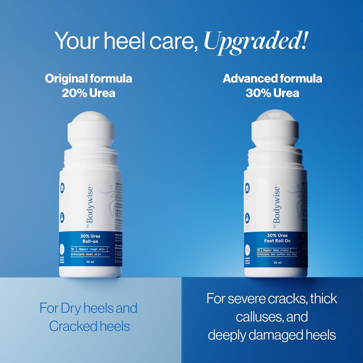 Be Bodywise 30% Urea Foot Cream Roll On 50ml | For Dry & Cracked Heels | With 5% Lactic Acid, Olive Oil & Vitamin E | Helps Repair and Moisturise Cracked Heels