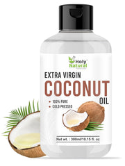 Holy Natural Extra Virgin Coconut Oil | 100% Pure & Cold Pressed | Natural & Organic | Eadible Oil also for Hair & Skin | 300ml