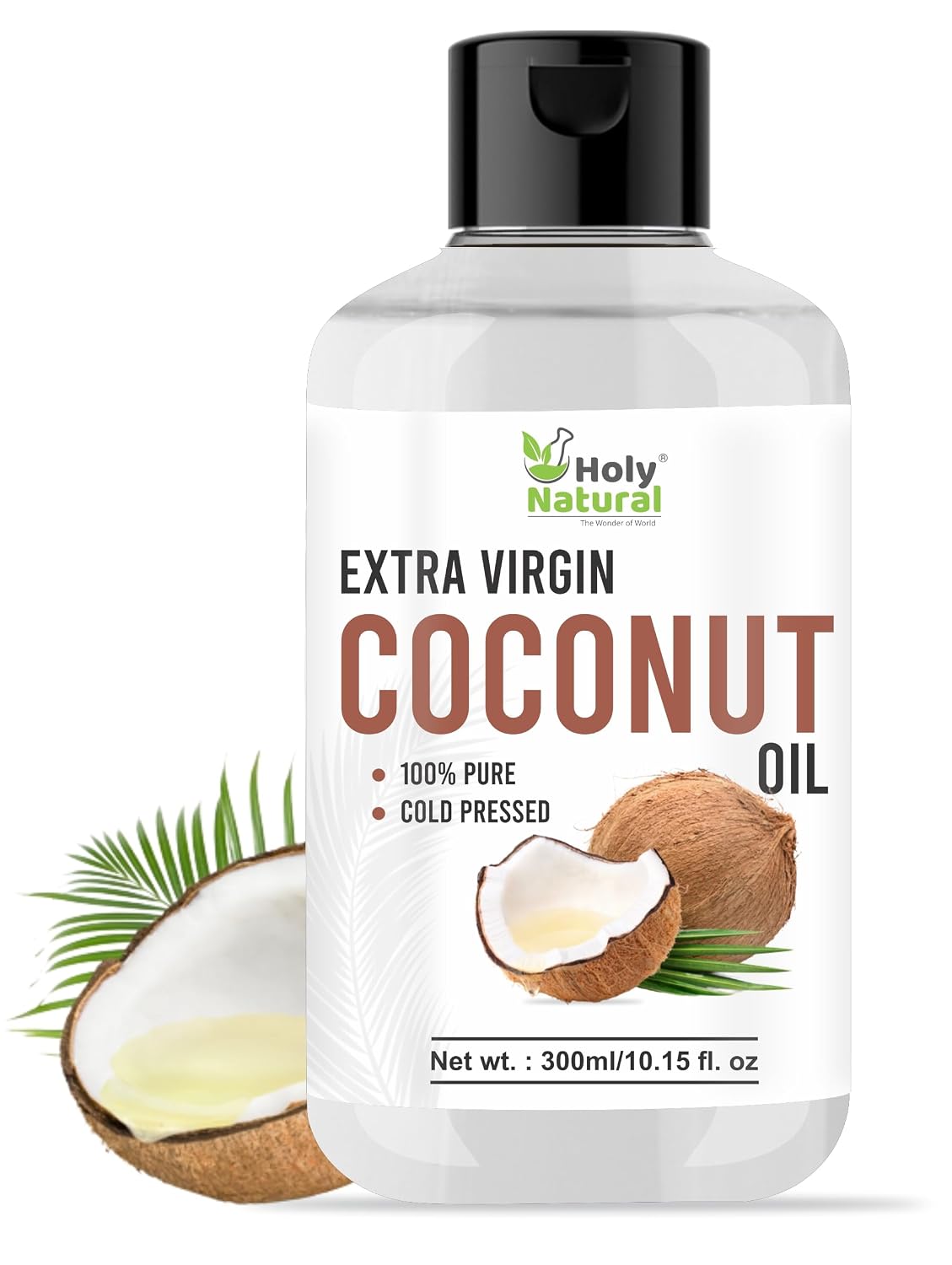 Holy Natural Extra Virgin Coconut Oil | 100% Pure & Cold Pressed | Natural & Organic | Eadible Oil also for Hair & Skin | 300ml