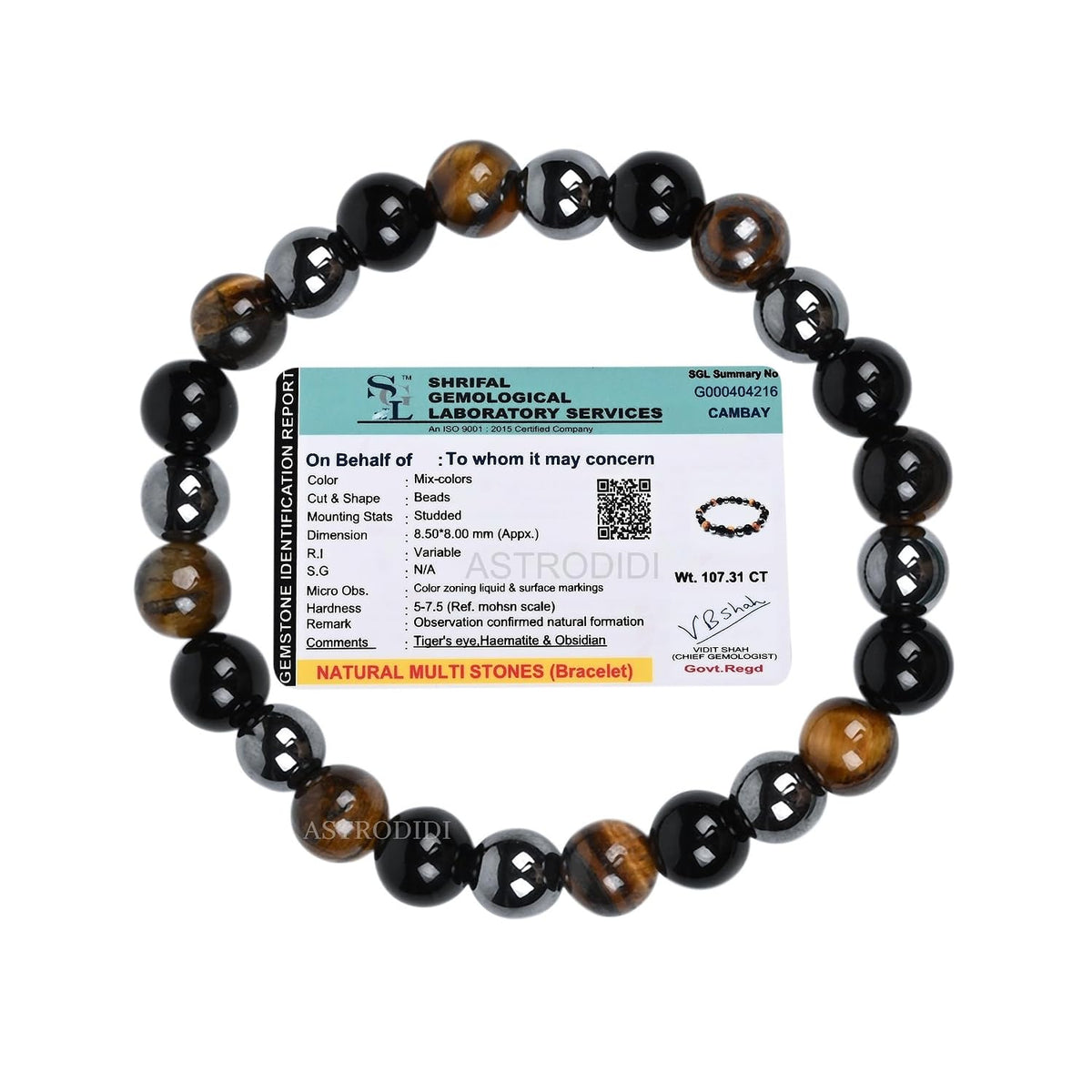 ASTRODIDI Natural Certified Triple Protection Stone Bracelet | Combination of Tiger Eye, Hematite & Black Obsidian Gemstone for Power, Protection and Good Luck | Reiki Feng-Shui Healing Crystal Stone