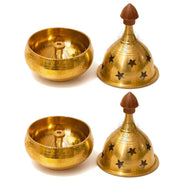 DSH Brass Diya Pure Brass Traditional Oil Puja Lamp for Temple, Mandir, Festival Decoration, Home Decor & Diwali Gift (Star Dome, Set of 2)