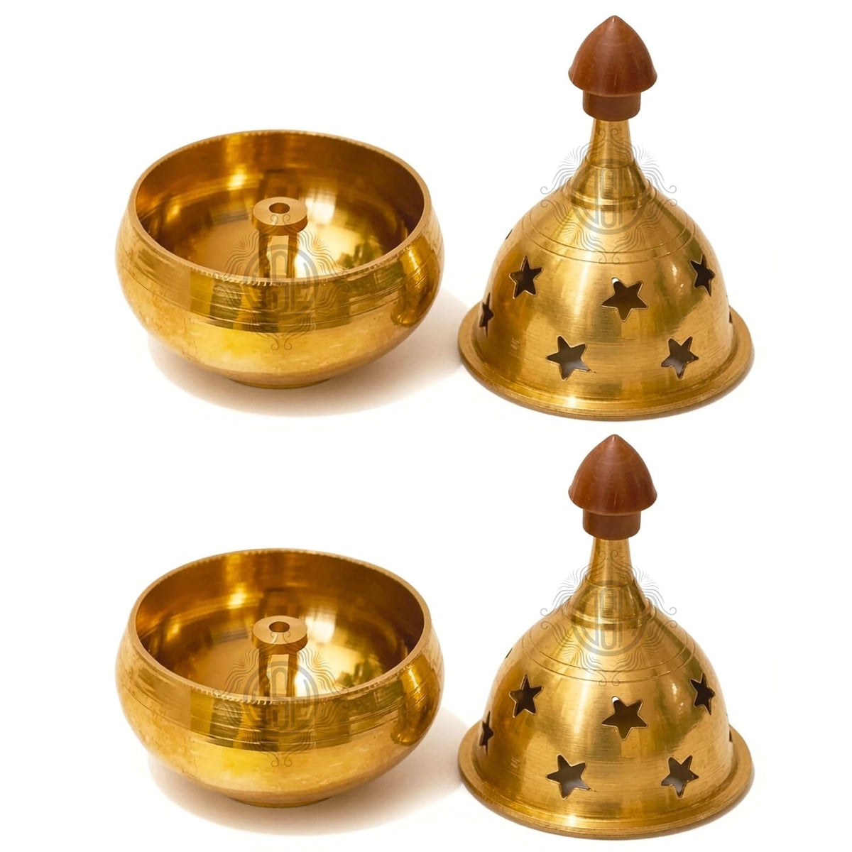 DSH Brass Diya Pure Brass Traditional Oil Puja Lamp for Temple, Mandir, Festival Decoration, Home Decor & Diwali Gift (Star Dome, Set of 2)