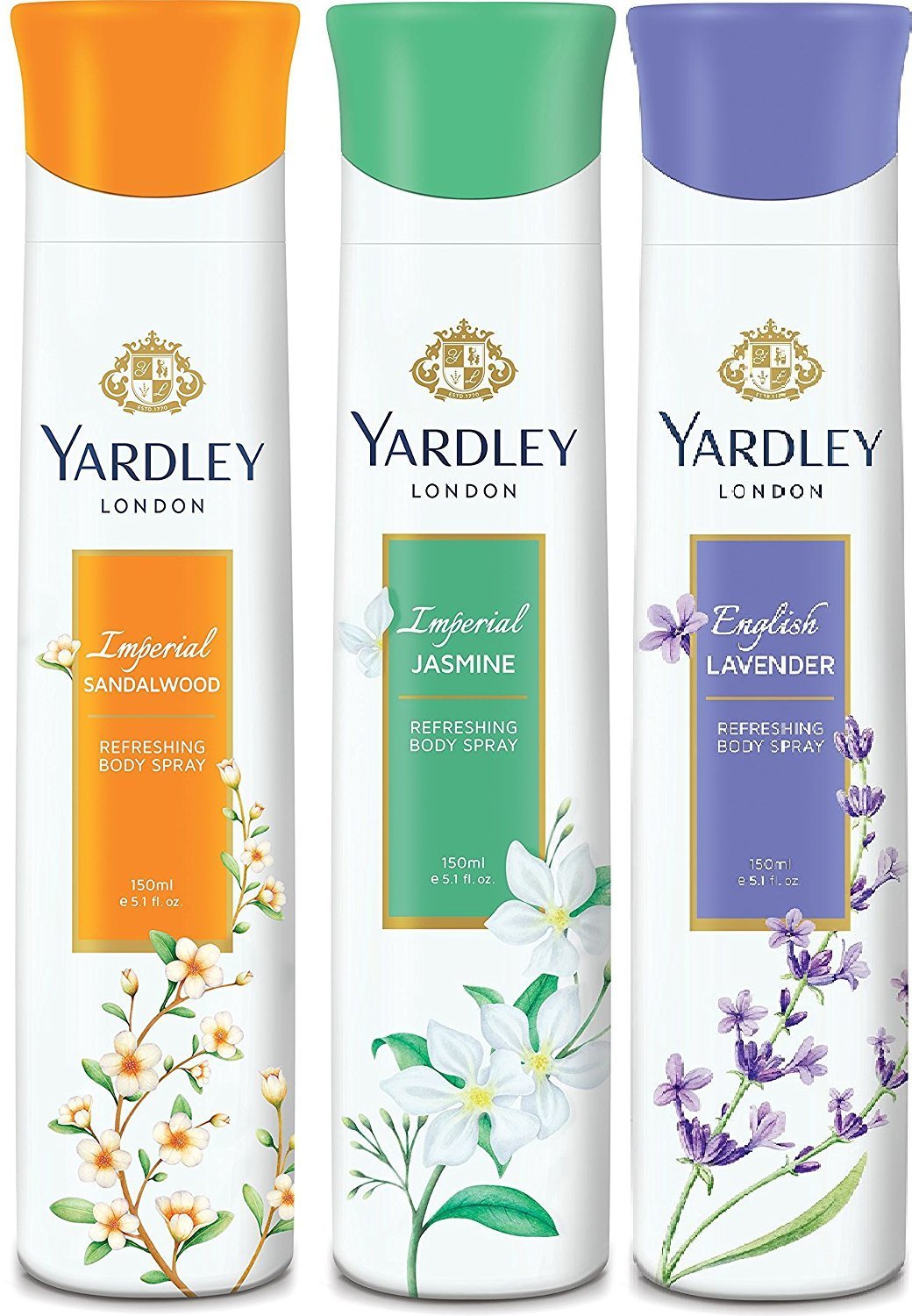 Yardley Imperial Sandalwood, English Lavender And Imperial Jasmine Perfume Spray for Women, Combo Of 3, 150Ml Each