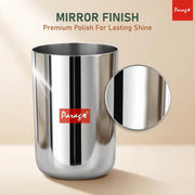 Parage 6 Pieces Stainless Steel Heavy Gauge Glass Set/Scratch Resistant, Serving Glass/ 300ml Glass for Water & Juice (Silver, Dia 6.5 cm, Hight 10 cm)