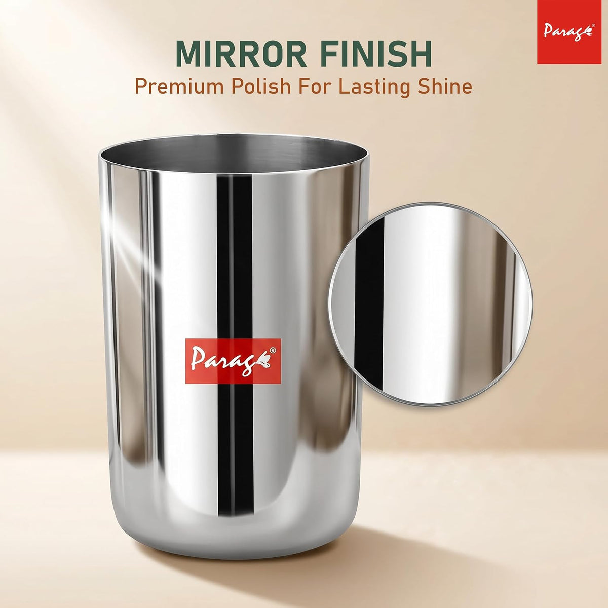 Parage 6 Pieces Stainless Steel Heavy Gauge Glass Set/Scratch Resistant, Serving Glass/ 300ml Glass for Water & Juice (Silver, Dia 6.5 cm, Hight 10 cm)