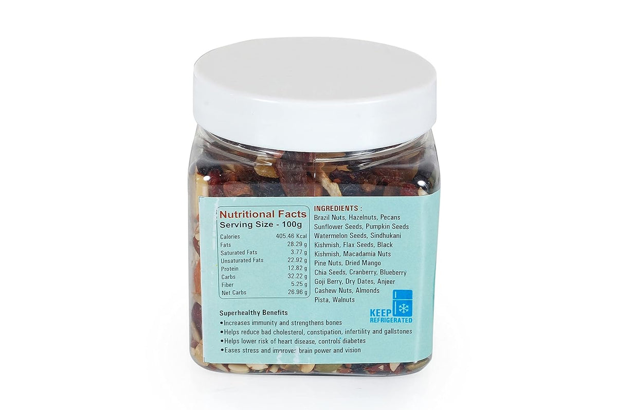 NatureVit Mixed Berries, Nuts and Seeds 300 Gram Jar Pack | Super Trail Mix with 20+ Assorted Ingredients | Dry Fruit, Super Seeds & Dried Fruits Combo | Immunity Booster Snack