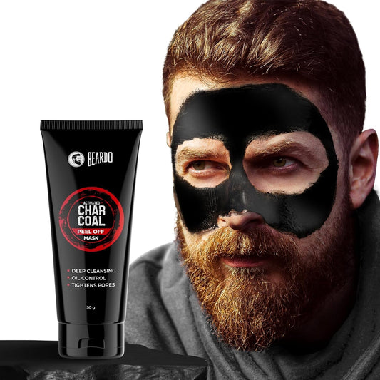 Beardo Activated Charcoal Peel Off Mask for Men, 50g | Charcoal Face Mask for Glowing Skin | Detoxing Facial Kit for Men | Peel Off Mask For Oily & Dirt free skin