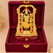 DIVINITI 24K Gold-Plated Tirupati Balaji Idol | Lord Venkateswara Swamy Showpiece with Intricate Temple Design, Decorative Base & Premium Gift Box | Home, Mandir, Office & Gifting | 9 x 6 cm