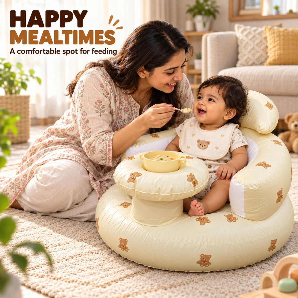Toy Imagine Inflatable Baby Chair Feeding Tray Back Support & Built-in Pump