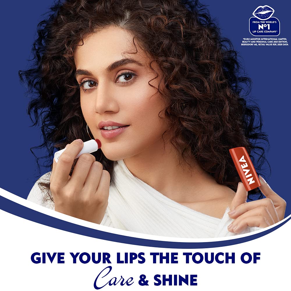 Nivea Men Creme, Non Greasy Moisturizer, Cream For Face, Body & Hands, 75 ml & Nivea Lip Balm, Pomegranate Shine, 24H Moisture With Natural Oils, Dark Red Shine & Pomegrenate Aroma, 4.8 G