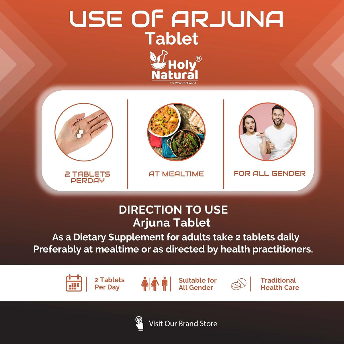 Holy Natural Arjuna Tablet – 120 tablet (500 mg/tab) | Ayurvedic Herbal Supplement | Supports Heart Health & Wellness