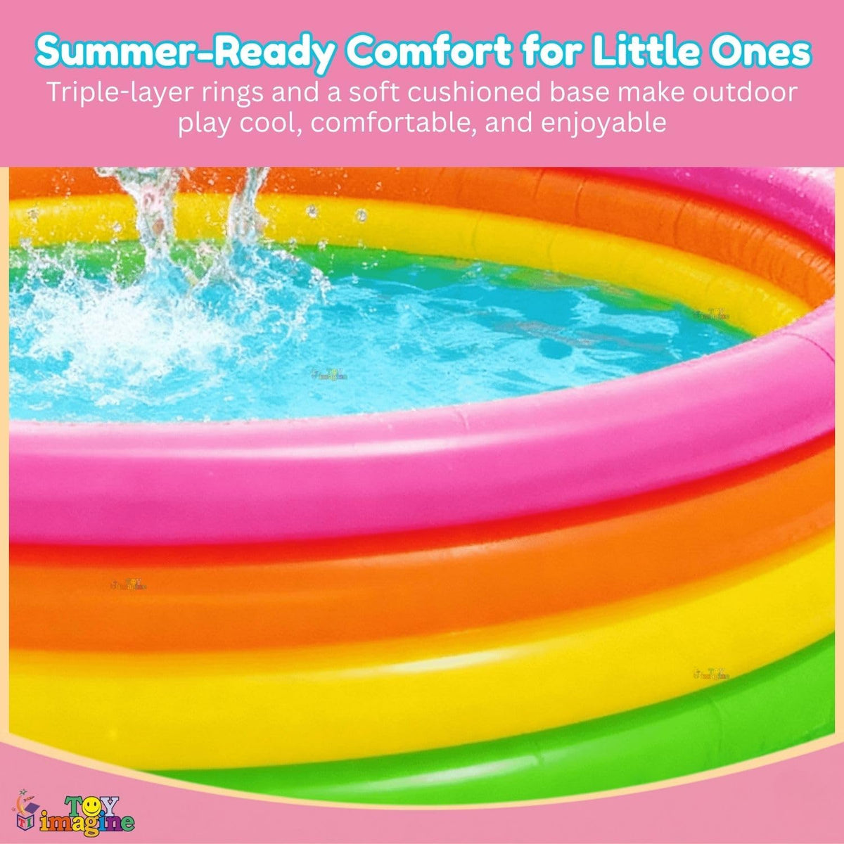Toy Imagine 6 ft Inflatable Swimming Pool for Kids & Adults – Big Size Sunset Glow Round Colourful Ring Pool | Outdoor Indoor Water Pool | Fits 3–4 Kids | Summer Use
