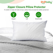 OYO BABY Ultra Soft Terry Waterproof Pillow Protector Cover with Zipper | Dust Mite & Bed Bug Proof | Oil & Spill Protection | Breathable & Durable | Standard Size 18 x 28 Inch | White | Pack of 1