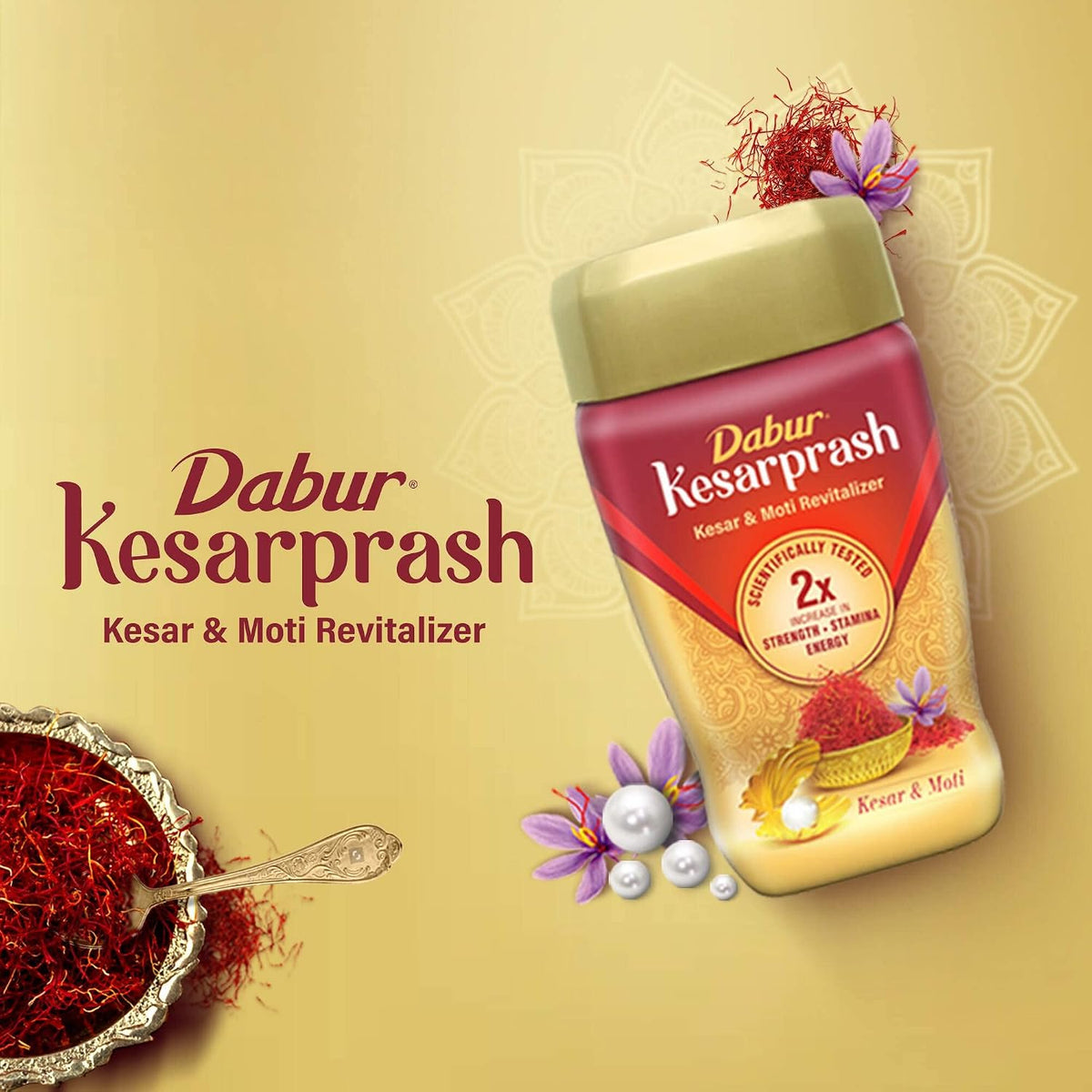 DABUR Kesarprash 900G|Ayurvedic Immunity Booster For Adults & Elder|Builds Energy, Strength & Stamina|Strengthens Bones|Enriched Revitalizer|Enriched With Kesar & Moti|Scientifically Tested, 1 Count