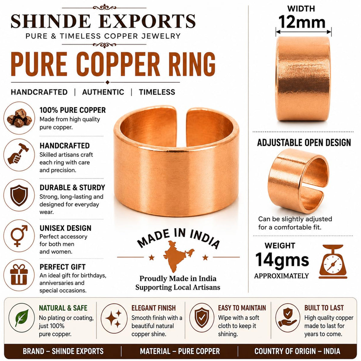 SHINDE EXPORTS Designing Pure Copper magnetic ring for men and women 8mm