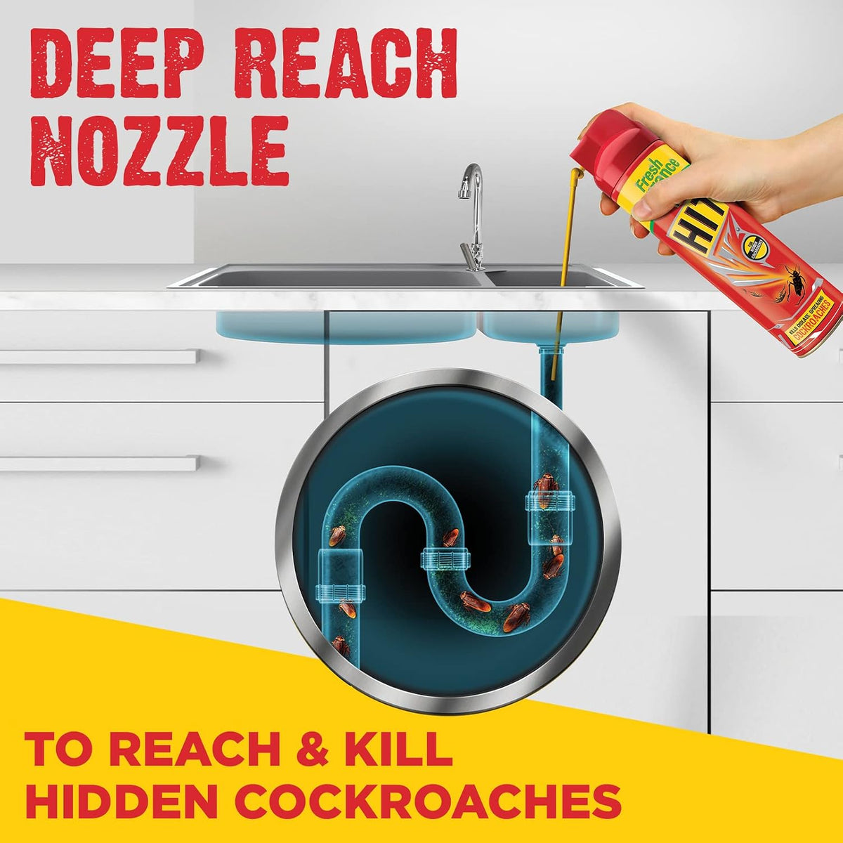HIT Crawling Insect Killer – Cockroach Killer Spray (400ml) | Instant Kill | Deep-Reach Nozzle | Fresh Fragrance (Pack of 2)