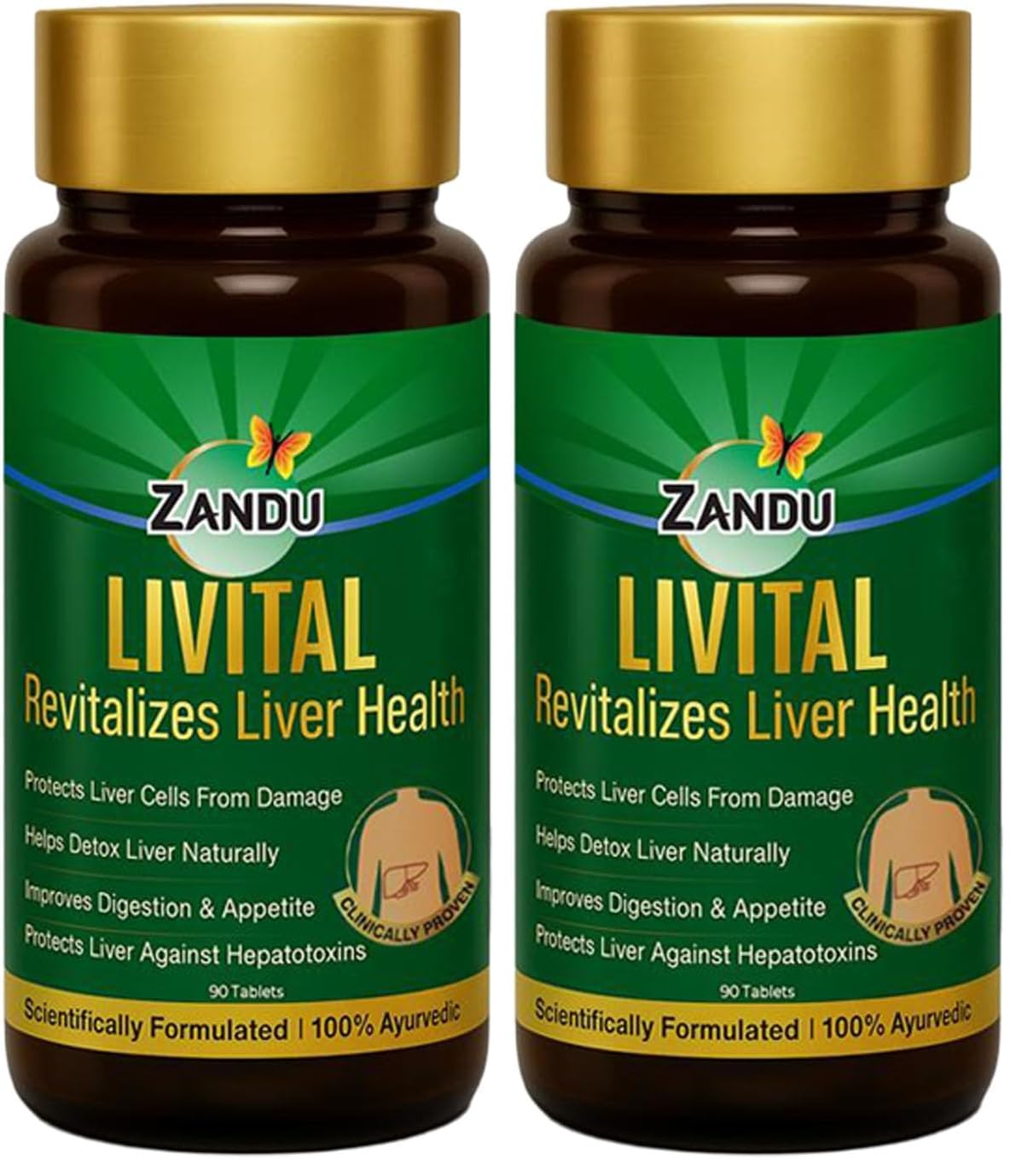 Zandu Livital Liver Detox Tablets – Clinically Proven for Liver Detox & Health Support in 2 Months | 90 Tabs X 2 | 100% Ayurvedic Formula with Bhringaraj & Guduchi | Ayurvedic Alternative to Milk Thistle