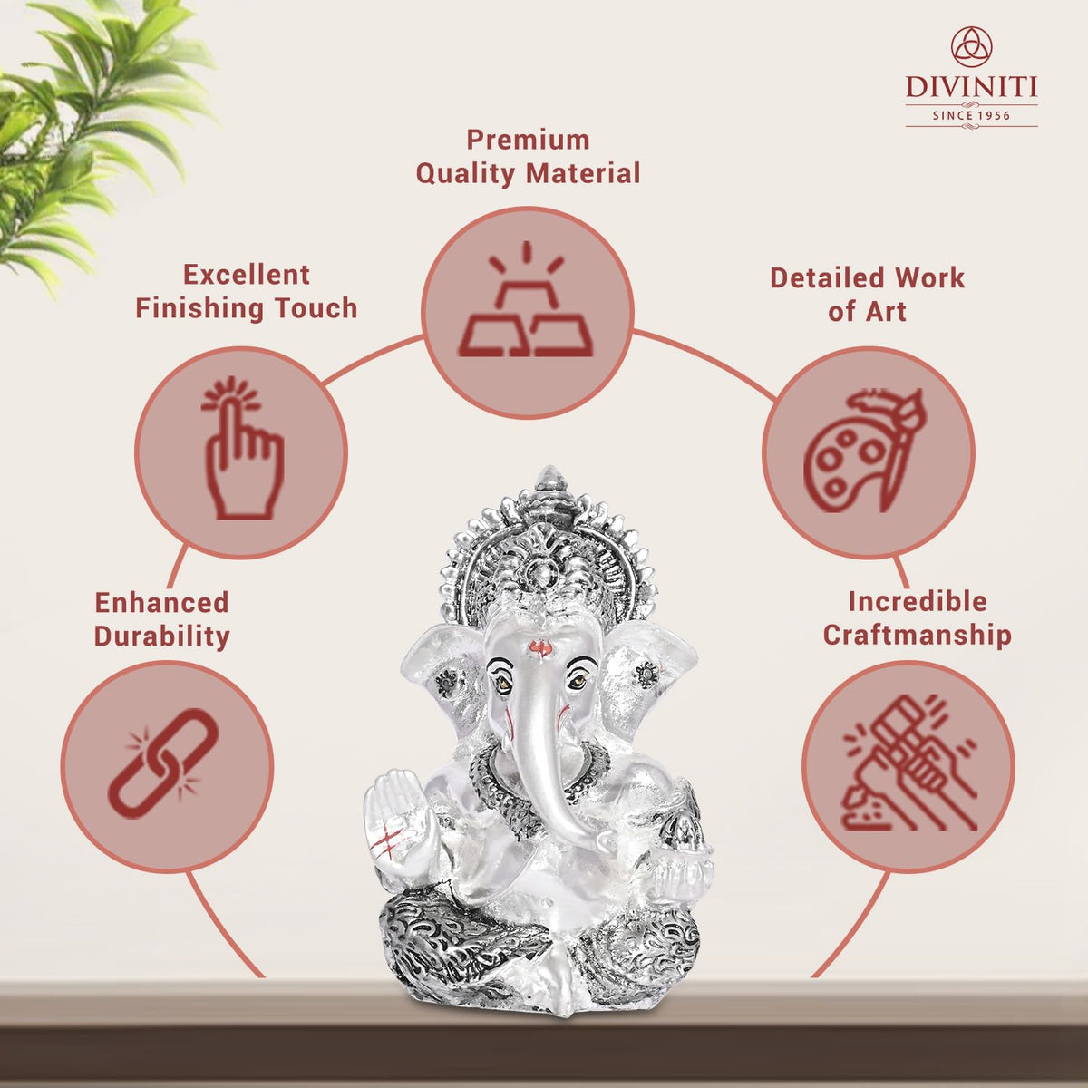DIVINITI 999 Silver Plated Ganpati Idol with Silver Antique Finish | Ganesha murti for Car Dashboard |Ganesh Statue for Car Accessories Figurine Murti for Puja (8.89 x 5.08 cm) (Silver), Religious