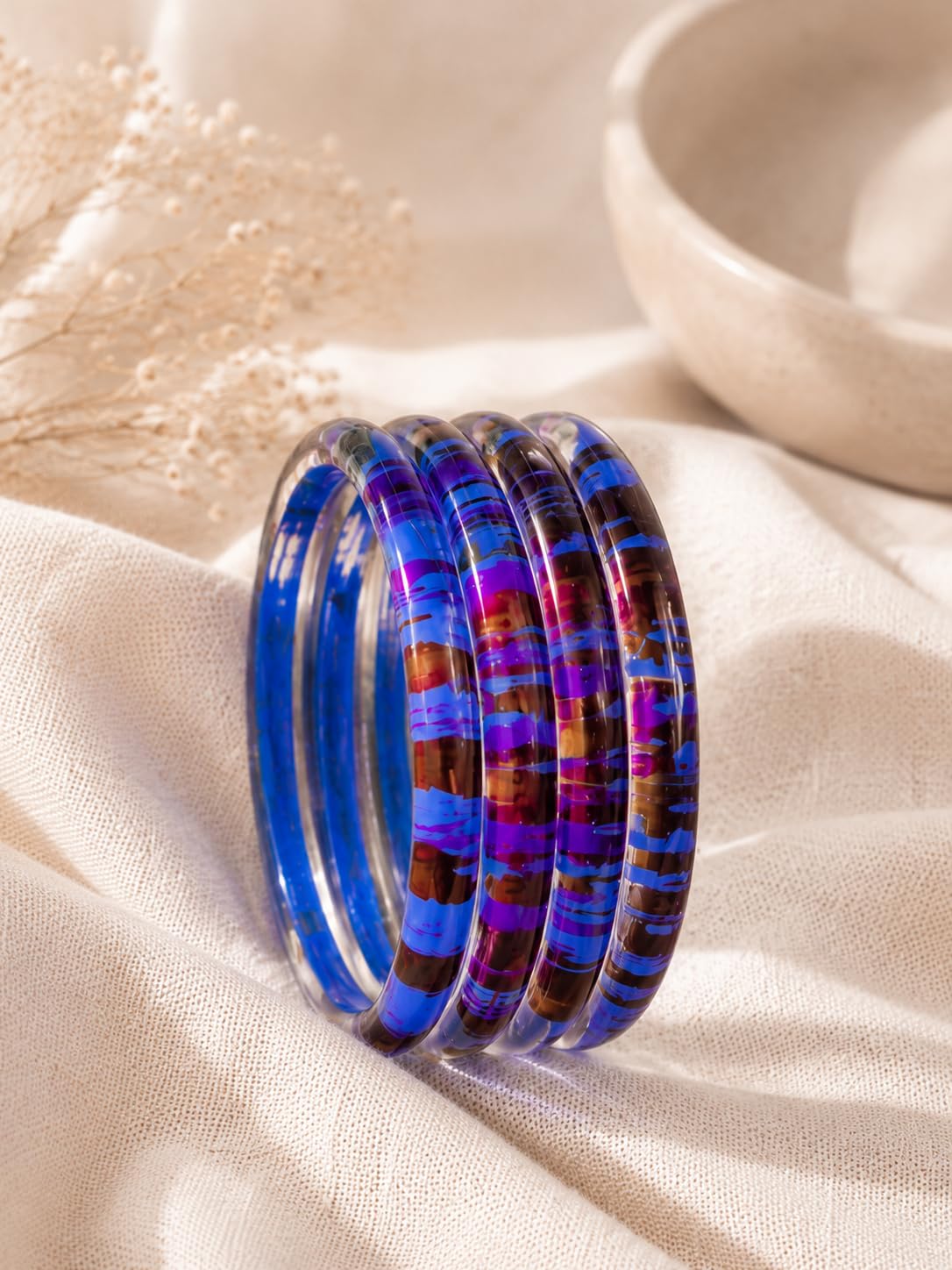 NMII Premium Glass Bangle Set for Women | Multicolour Designer Kangan | Lightweight Fashion Jewellery | 3D Transparent Chudi Set | Ethnic Party Bangles