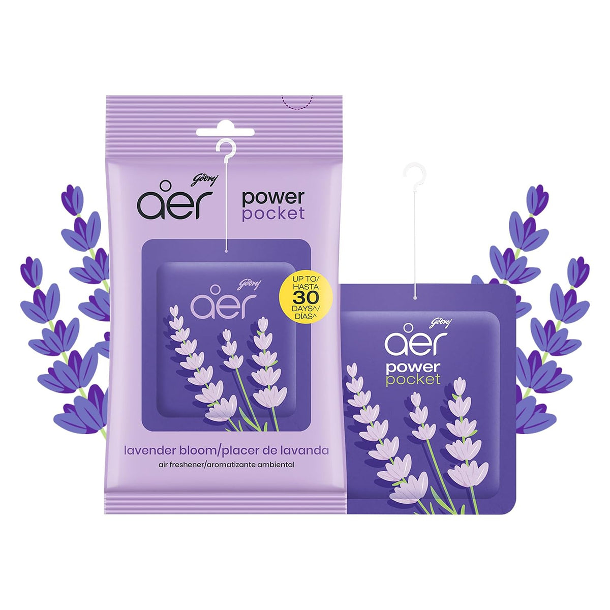 Godrej aer Power Pocket Bathroom Freshener – Lavender Bloom (10g) | Lasts up to 30 days | Germ Protection