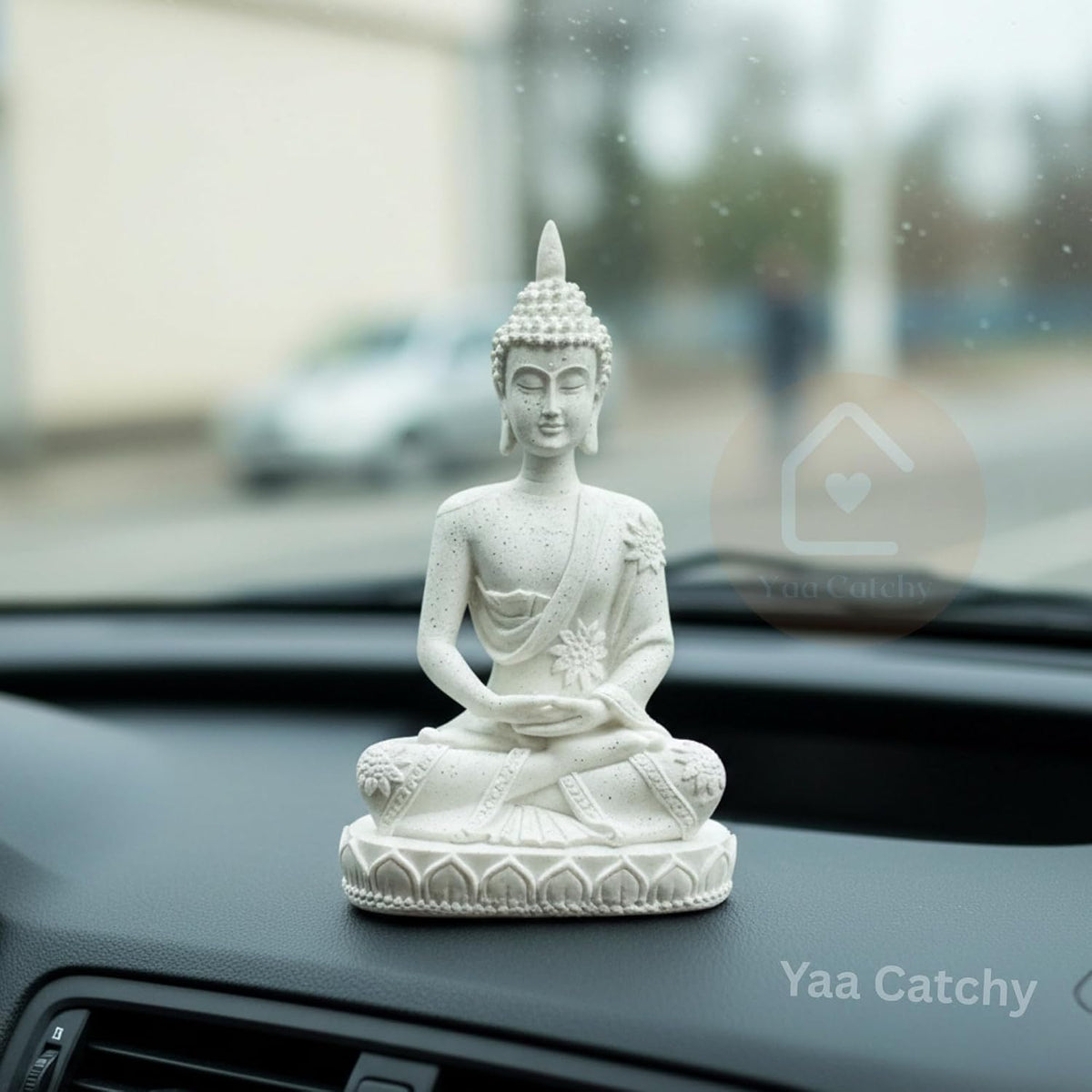 YaaNatural Polyurethane Yaa Military Catchy Buddha For Car Dashboard & Home & Office Decor It'S Make You Positive Every Day (Colour/Sliver) Yn2