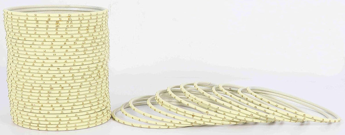 NMII Glossy Metal Bangle Set for Women & Girls on Wedding (Cream-2.4)