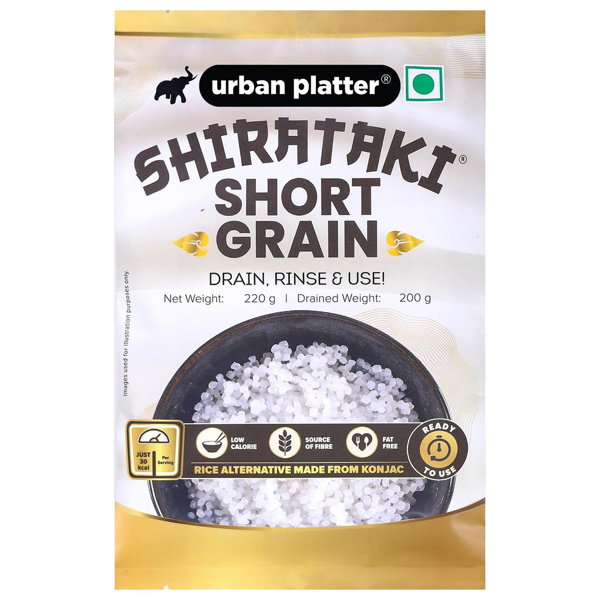 Urban Platter Shirataki Short-Grain Rice, 220 g (Ultra Low-Carb, Low-Calorie, Keto-Friendly, Fat-Free, Gluten-Free Alternative To Rice)