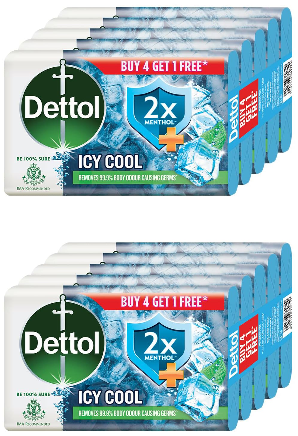 Dettol Icy Cool Bathing Soap Bar With 3x intense cooling 125gm, Pack of 10 (1250g)