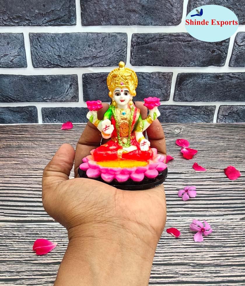 SHINDE EXPORTS Goddess laxmi Devi Marble murti Lakshmi Statue Idol for Home Pooja (9.5cm red)